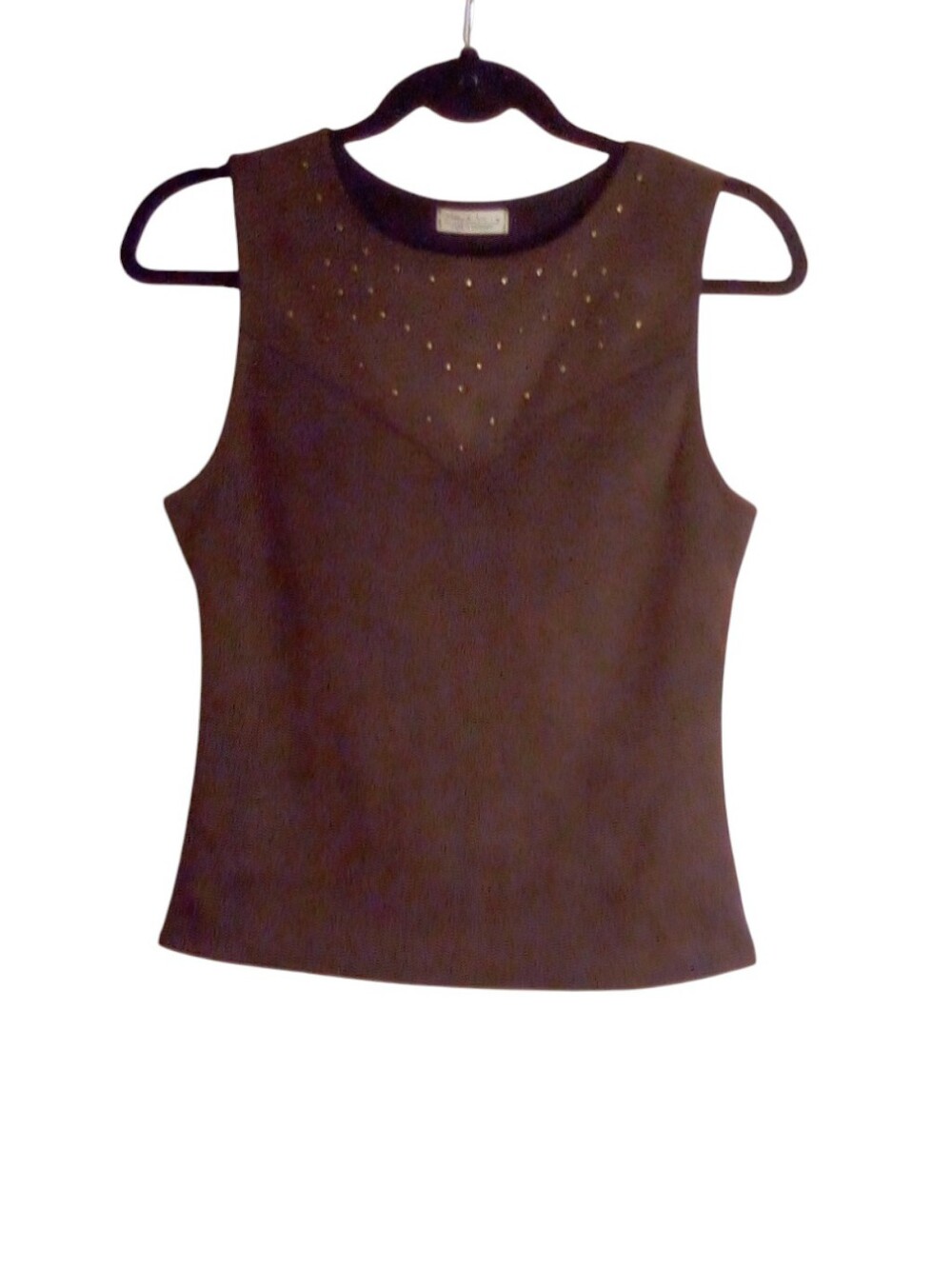 Haley & June Faux Suede Stud Crew Neck Pullover Tank Top Brown Medium NWT